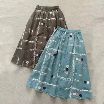 Johnature летняя винтажная льняная юбка с эластичной резинкой на талии, повседневная женская юбка со свободными карманами и нерегулярным принтом