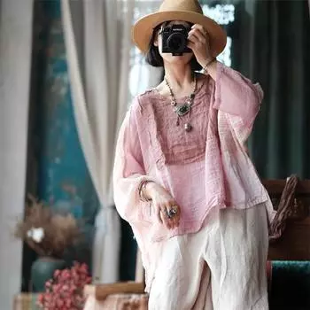 Johnature летняя женская льняная свободная футболка с круглым вырезом, винтажная однотонная свободная футболка три четверти One Size белый