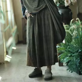 Johnature летняя женская винтажная хлопковая повседневная юбка с цветными блоками и эластичным поясом One Size зелёный