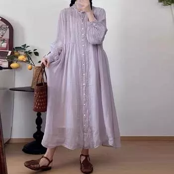 Johnature Лето японское женское свободное платье Mori женское винтажное повседневное тонкое простое женское платье One Size розовый