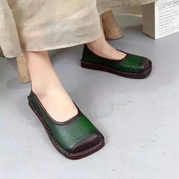 Johnature Лоферы из натуральной кожи на мелкой плоской подошве в стиле ретро, удобная женская обувь без шнуровки на мягкой подошве с квадратным носком 37 коричневый
