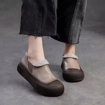 Johnature Лоферы из натуральной кожи на толстой подошве в стиле ретро, повседневные удобные женские туфли на плоской платформе 35 темно-коричневого