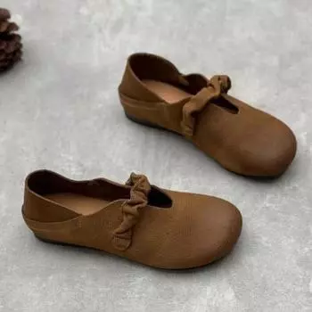 Johnature Лоферы из натуральной кожи Ретро ручной работы Туфли на плоской подошве с круглым носком Повседневная однотонная универсальная женская обувь 35 хаки