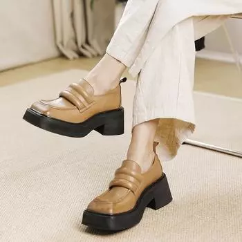 Johnature Лоферы из натуральной кожи Туфли-лодочки на толстом каблуке Ретро Удобная женская обувь без шнуровки на мягкой подошве с квадратным носком