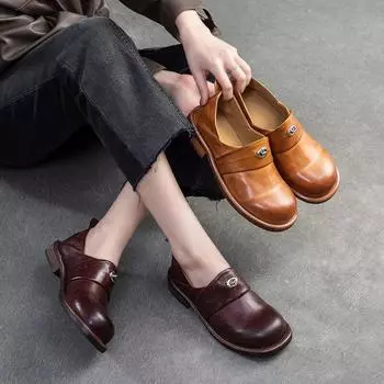 Johnature Лоферы из натуральной кожи в британском стиле, туфли-лодочки в стиле ретро, универсальная женская обувь без шнуровки с круглым носком и мелким носком