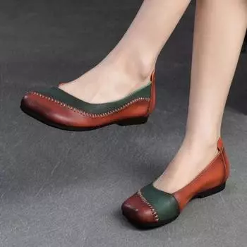 Johnature, лоферы ручной работы, туфли из натуральной кожи на плоской подошве в стиле ретро, повседневная женская обувь без шнуровки на мягкой подошве с круглым носком 36 коричневый