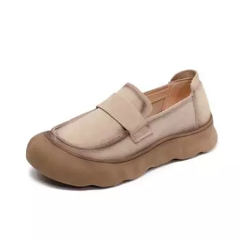 Johnature Лоферы с круглым носком Повседневные Универсальные из натуральной кожи на мягкой подошве Женские слипоны 35 бежевый