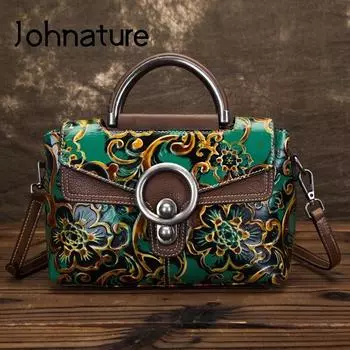 Johnature, маленькая женская сумка из натуральной кожи в стиле ретро, роскошные сумки ручной работы с тиснением, сумки на плечо и через плечо для отдыха чёрный