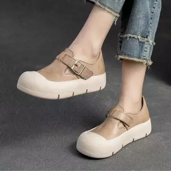 Johnature, минималистичная повседневная женская обувь из натуральной кожи с круглым носком, универсальные туфли на плоской подошве в стиле ретро 35 бежевый