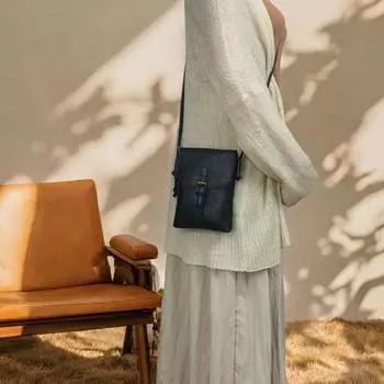 Johnature Mobile Phone Bag Genuine Leather Women s Mini Shoulder Crossbody Bag Retro Versatile Small Bag чёрный