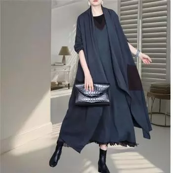 Johnature Мода Нерегулярный Сплошной Цвет Женщина Осень Личность Повседневный Винтаж Ретро Пальто One Size синий