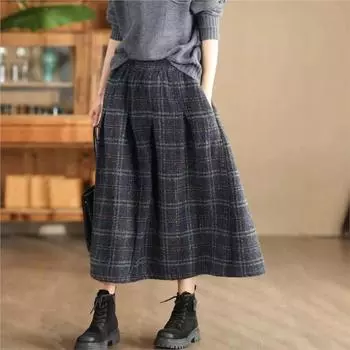 Johnature Модная юбка-трапеция в китайском стиле с резинкой на талии, женская зимняя, повседневная, в винтажном стиле One Size