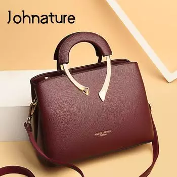 Johnature модная женская кожаная сумка Роскошная сумка универсальная сумка-тоут большой вместимости однотонные женские сумки на плечо чёрный