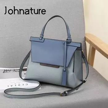 Johnature модная женская сумка из натуральной кожи, большая вместительная сумка, универсальные женские сумки на плечо из воловьей кожи
