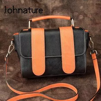 Johnature модная женская сумка первого слоя из коровьей кожи, винтажная сумка для отдыха, женские сумки через плечо ручной работы чёрный