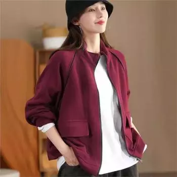 Johnature Модное повседневное свободное пальто с застежкой-молнией и длинными рукавами для женщин с отложным воротником в винтажном стиле One Size чёрный