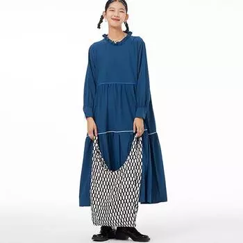 Johnature Модное женское весеннее платье Французские винтажные оборками с воротником сплошной цвет Свободные простые женские платья One Size чёрный