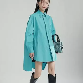 Johnature Модные длинные нестандартные рубашки женские осенние универсальные повседневные свободные рубашки ленивого стиля с отложным воротником One Size слоновая кость