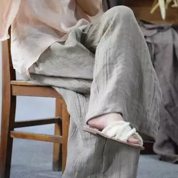 Johnature модные льняные брюки с длинными рукавами, винтажные однотонные брюки, осенние женские повседневные винтажные брюки в стиле ретро One Size светло-серый