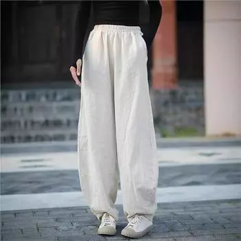 Johnature Модные повседневные винтажные нишевые шаровары женские осенние корейские свободные ретро-брюки с эластичной резинкой на талии S белый