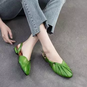 Johnature Модные сандалии на плоской подошве. Французская натуральная кожа. Женские туфли без шнуровки с острым носком. 35 бежевый