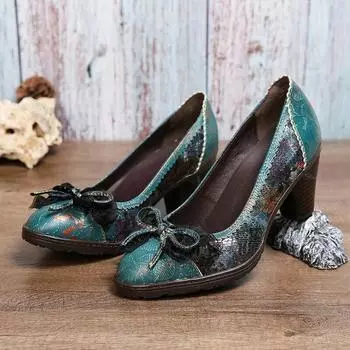 Johnature модные туфли-лодочки на высоком каблуке с узлом-бабочкой, женская обувь из натуральной кожи, цветная искусственная кожа 36 синий