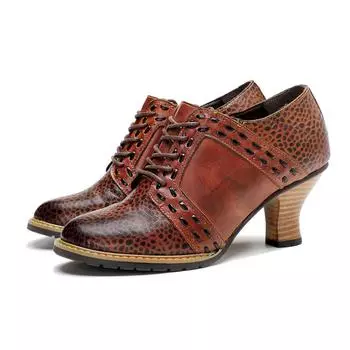 Johnature модные универсальные женские туфли-лодочки из натуральной кожи с круглым носком на шнуровке женские туфли на высоком каблуке 36 красно-коричневый