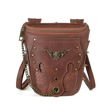 Johnature модные женские мини-сумки через плечо с заклепками, универсальные мотоциклетные и байкерские ретро-сумки на цепочке для мобильного телефона коричневый