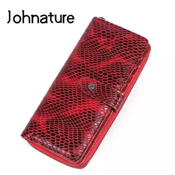 Johnature модный женский кошелек из натуральной кожи Rfid противоугонный мягкий длинный кошелек из воловьей кожи с держателем для карт, кошелек для телефона красный