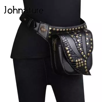 Johnature Moto & Biker женская поясная сумка в стиле стимпанк с заклепками нагрудная сумка многофункциональная женская сумка через плечо чёрный