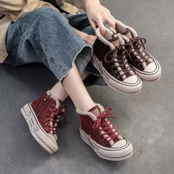 Johnature Мягкие теплые хлопковые туфли, удобные универсальные женские туфли на плоской платформе, повседневные короткие ботинки 35 темно-коричневого