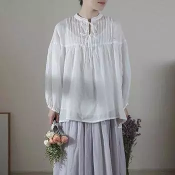 Johnature на шнуровке японская рубашка женская летняя свободная версия с коротким рукавом плиссированные тонкие однотонные повседневные рубашки