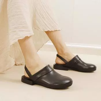 Johnature Натуральная кожа Круглый носок Сандалии на низком каблуке Винтажная ручная работа Универсальная женская обувь 35 чёрный