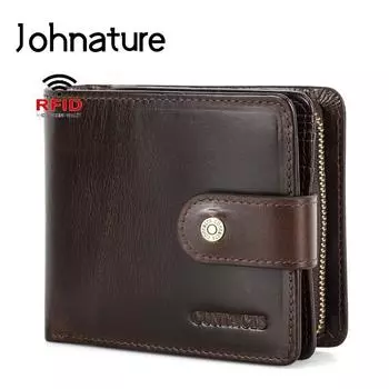 Johnature натуральная кожа Rfid противоугонные мужские кошельки модная пряжка тройной унисекс мягкий кошелек из воловьей кожи держатель для карт