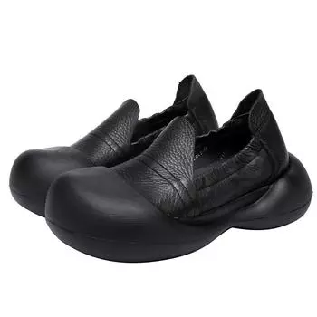 Johnature Натуральная кожа Ручная работа Слипоны Неглубокие лоферы Мягкая подошва Удобные женские туфли на плоской подошве 35 чёрный