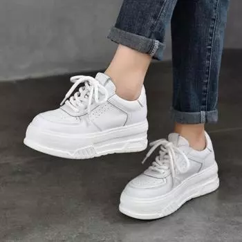 Johnature Натуральная кожа Толстая подошва Увеличивающие рост белые туфли для женщин Повседневная плоская платформа Туфли 36 чёрный