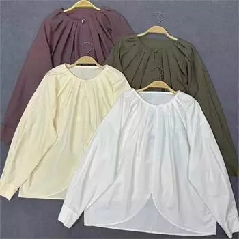 Johnature нерегулярная ретро плиссированная рубашка с круглым вырезом для женщин, весенний хлопковый свободный пуловер с длинными рукавами, повседневные рубашки One Size темно-зеленого