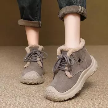 Johnature Нескользящие Круглые Носки Повседневные Универсальные Короткие Ботинки Теплые Плюшевые Нубук Женские Хлопковые Ботинки 35 серый