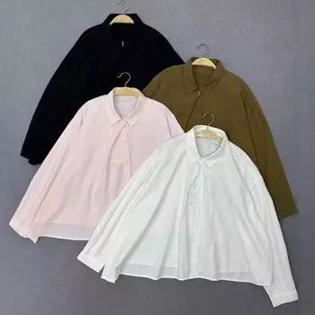 Johnature Нестандартные топы весна осень ретро повседневные свободные короткие однотонные простые рубашки женские One Size хаки