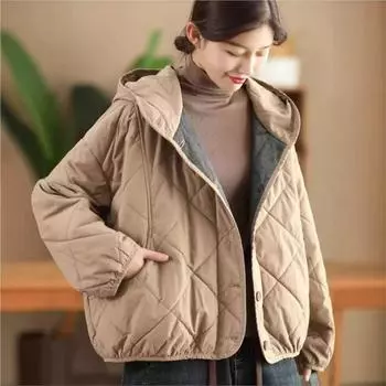 Johnature Niche Lingge с капюшоном, свободное однобортное пальто, женское зимнее модное повседневное пальто с длинными рукавами One Size чёрный