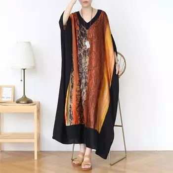 Johnature Ниша с v-образным вырезом и принтом, свободное платье, женское весеннее модное винтажное платье с короткими рукавами в китайском стиле One Size