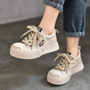 Обувь для спорта и отдыха Johnature из натуральной кожи, простые, универсальные, на плоской платформе, со шнуровкой 35 жёлтый