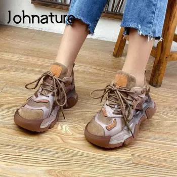 Johnature обувь из натуральной кожи, женские кроссовки на шнуровке, ретро, разноцветные, весенние лаконичные кроссовки ручной работы на платформе 35 чёрный