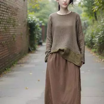 Johnature Однотонная футболка с длинными рукавами и круглым вырезом, женская осенняя мода, винтажный стиль, свободная футболка One Size