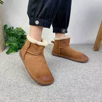 Johnature однотонные хлопковые ботинки с круглым носком из коровьей кожи, повседневные универсальные женские зимние ботинки 35 верблюд