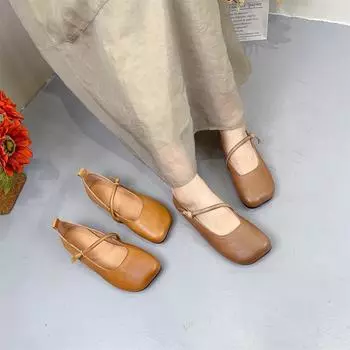 Johnature, однотонные однотонные туфли ручной работы на плоской подошве из натуральной кожи с квадратным носком, универсальная женская обувь ручной работы на мягкой подошве 35 верблюд