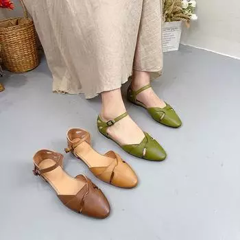 Johnature однотонные сандалии из натуральной кожи с пряжкой и ремешком, повседневная женская обувь с острым носком на мягкой подошве 35 верблюд