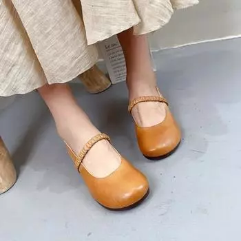 Johnature однотонные туфли-лодочки из натуральной кожи на мелкой резинке, универсальные однотонные туфли на низком каблуке 35 верблюд