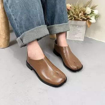 Johnature однотонные туфли-лодочки из натуральной кожи, универсальная женская обувь на низком каблуке в британском стиле с раздельным носком 35 бежевый