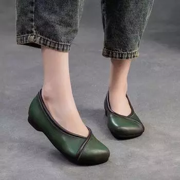 Johnature, однотонные туфли на плоской подошве с квадратным носком, удобные лоферы для отдыха, женские туфли без шнуровки из натуральной кожи 35 коричневый